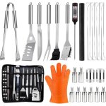 28pcs ustensiles barbecue en inox accessoires barbecue grille professionnel avec malette portable kit ...