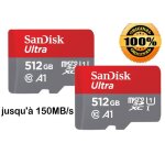 2pcs carte mmoire micro sdxc sandisk ultra 512 go vitesse de lecture allant jusqu 150mb / s classe ...