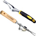 2pcs d�sherbeur manuel en acier inoxydable outil gouge de d�sherbage en poign�e bois outil de jardinage ...