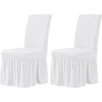 2pcs lastique seersucker housse de chaise de salle  manger avec jupe 38cm pour crmonie de mariage ...