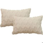 2pcs de housses de coussin rectangulaire 30cm x 50cm en peluche style scandinave couleur unie - beige ...