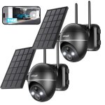 2pcs iegeek 5mp camera surveillance wifi exterieure sans fil solaire 15m vision nocturne couleur detection ...