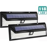 2pcs lampe solaire applique murale 118led avec detecteur ip65 �tanche pr jardin �clairage ext�rieure ...