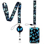 2pc papillon porte badge tour de cou porte badge enrouleur r�tractable porte badge rigide pour carte ...