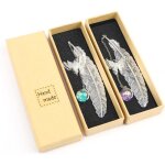 2pcs marque page marque - page plume en m�tal papillon et fleur s�che �ternelle perles de verre pendentif ...