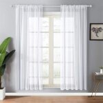 2pcs rideau voilage blanc - panneaux rideau salon en voile tulle - 140x220cmblanc avec oeillets - pour ...