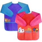 2pcs tabliers peinture blouse tablier manches longues enfant 2 - 8 ans (bleu & rouge)