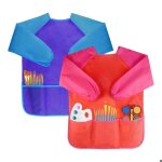 2pcs tabliers peinture blouse tablier manches longues enfant 2 - 8 ans (bleu & rouge)