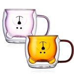 2pcs tasse de café double paroi coupe en verre petit ours motif le lait coupe cadeau (jaune + rose bear) ... 2pcs tasse de café double paroi coupe en verre petit ours motif le lait coupe cadeau (jaune + rose bear) ...
