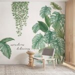 2pc - tropical plante feuille palmier autocollants stickers feuillage sticker mural feuilles de vigne ...