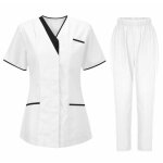 2pcs uniforme blouse medicale et pantalonde travail femme taille elastiquetenue aide soignante uniforme ...