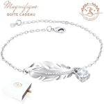 2splendid joli bracelet plume avec cristal autrichien baign dans lor blanc. boite cadeau. cadeau parfait ...