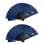 2x ventail pliant en soie toile classique ventail pliant en bambou en tissu chinois japonais (bleu) ...