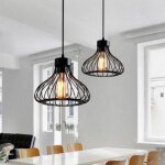2x suspension luminaire industrielle cage lustre abat - jour e27 pour salon cuisine noir