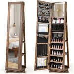 3 en 1 armoire � bijoux pivotante � 360� costway 2 miroirs 3 bo�tes de rangement en acrylique 2 poches ...