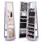 3 en 1 armoire  bijoux sur pieds costway pivotante  360 degrs grand miroir psych et etagre de rangement ...