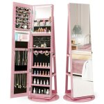 3 en 1 armoire  bijoux sur pieds costway pivotante  360 lumires led 3 couleurs verrouillable tagre ...