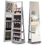 3 en 1 armoire  bijoux sur pieds costway pivotante  360 lumires led 3 couleurs verrouillable rangement ...