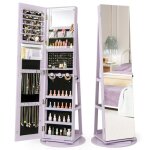 3 en 1 armoire � bijoux sur pieds costway pivotante � 360� lumi�res led 3 couleurs verrouillable rangement ...