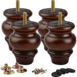3. 5 inch pieds de meuble bois la vane 4 pi�ces pieds de table en bois naturel rond avec 5 / 16 8mm boulon ...