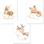 3 affiches animaux chambre bebe poster beige nuages lapin renard cerf enfant fille d�coration 30x40cm ...