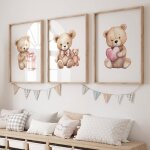 3 affiche b�b� ourson rose 30x40cm - poster chambre bebe ours toile decoration murale - nounours poster ...