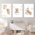 3 affiche ourson chambre bebe poster beige tableau ours enfant decoration murale 30x40cm impression sur ...