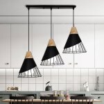 3 lampes lustre suspension industrielle e27 cage en fer et bois luminaire style contemporain pour chambre ...