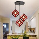 3 lampes r�tro lustre suspension industrielle e27 rouge plafonnier luminaire salle � manger chambre