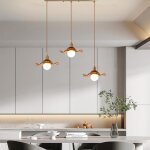 3 lampes suspension avec abat - jour en verre ambre en forme de feuille de lotus - industriel vintage ...