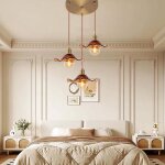 3 lampes suspension avec abat - jour en verre ambre en forme de feuille de lotus - industriel vintage ...