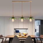 3 lampes suspension avec abat - jour en verre vert en forme de feuille de lotus - industriel vintage ...