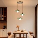 3 lampes suspension avec abat - jour en verre vert en forme de feuille de lotus - industriel vintage ...