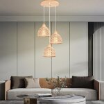 3 lampes suspension luminaire en bambou tresse lampe suspendue boho style intrieur lustre salon en ...