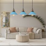3 lampes suspension luminaire industrielle en barre lustre cage abat - jour bleu r�tro lampe de plafond ...