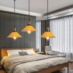 3 lampes suspension luminaire industrielle en barre lustre cage abat - jour jaune r�tro lampe de plafond ...