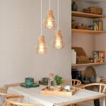 3 lampes suspension luminaire industrielle en disque bois lustre 15. 5cm cage dor rtro lampe de plafond ...