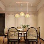 Lustre - barre rotin blanc - 3x e27 - bois / rotin / metal - vintage industriel