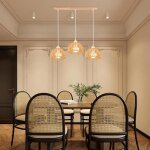 Lustre suspension - smotop - 3 lampes e27 - vintage industriel - abat - jour rotin et bois