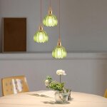 3 lampes suspension en verre vert fleur vintage laiton dor - disque lustre suspendue moderne art clairage ...