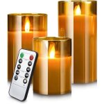 3 led bougies sans flamme bougies electrique piliers en verre dor� led flamme vacillante avec t�l�commande ...