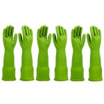 3 paires gants de nettoyage m�nagers r�utilisables gants de vaisselle en caoutchouc (vert)