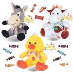 3 peluches musicales et leurs assortiments de 20 chocolats kinder celebrations daim