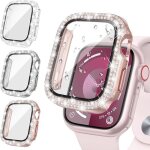 [3 pi�ces] coque d�cran diamond pour apple watch series 6 / 5 / 4 / se 2023 44mm accessoires bling coques ...