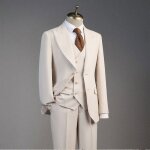 3 pieces costume homme classique coupe ajust mariage crmonie - beige