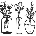 3 pi�ces d�cor mural de fleur en m�tal vase minimaliste d�cor d?art mural en fil de fer de tulipe noire ...