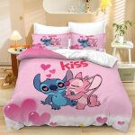 3 pices parure de lit stitch 100% polycoton housse de couette 200x200 cm + 2 taies doreiller 50x75 cm ...
