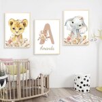 3 posters personnalis bebe affiche prenom enfant affiche animaux chambre bb deco lion elephant toile ...