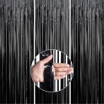 3 rideaux � franges m�talliques noir et aluminium 1x2 m brillant pour d�coration de f�te et toile de ...