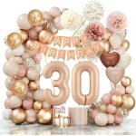 30 ans d�corations ballon joyeux anniversaire beige abricot or confettis fourniture style boh�me avec ...